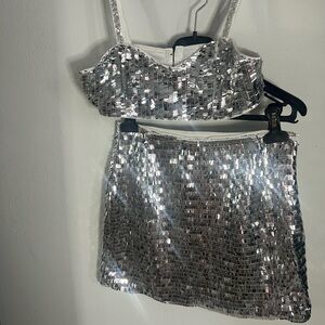 SHEIN Silver Sequin Skirt Set